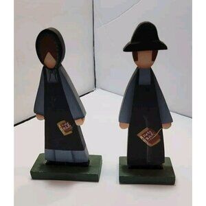 Vtg Wooden Amish Girl and Boy "School Days" Made by Jane 7.5" Tall